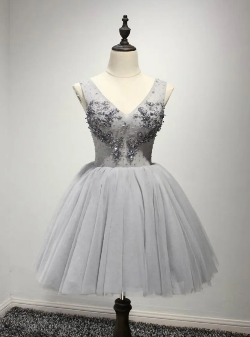 A-Line Lace Beaded Cocktail Dresses V-Neck Homecoming Dresses