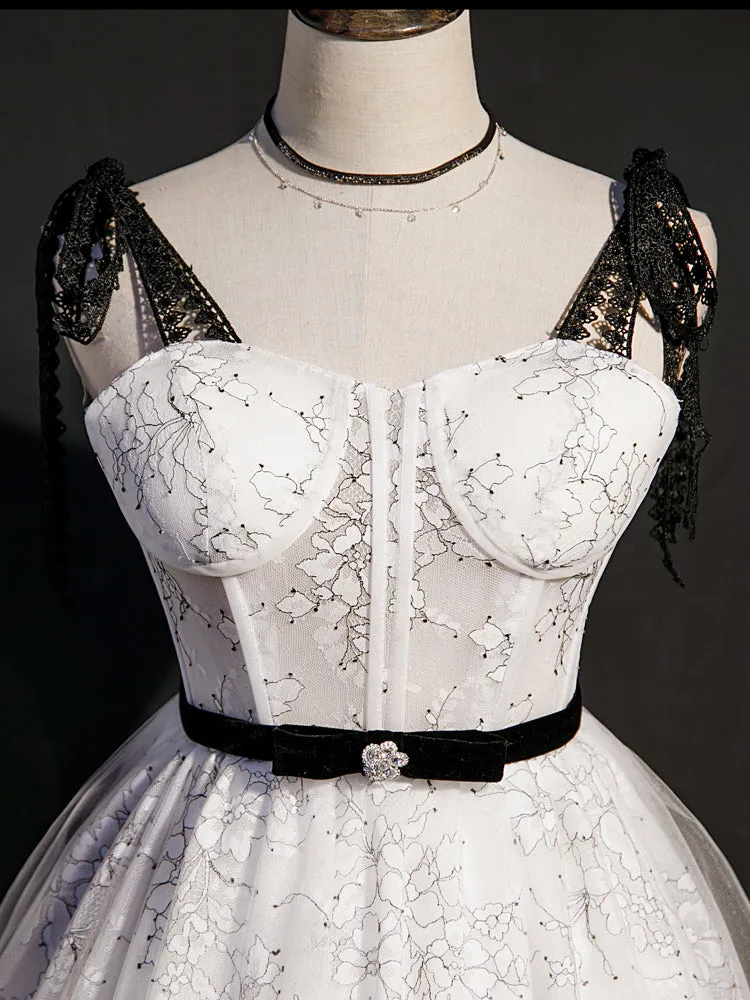 A-line Spaghetti Straps Unique White Short Prom Dress Juniors Homecoming Dresses kts016
