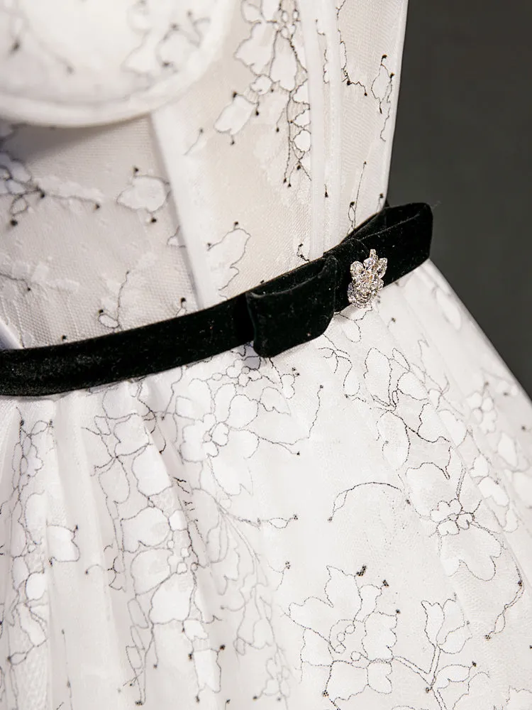 A-line Spaghetti Straps Unique White Short Prom Dress Juniors Homecoming Dresses kts016
