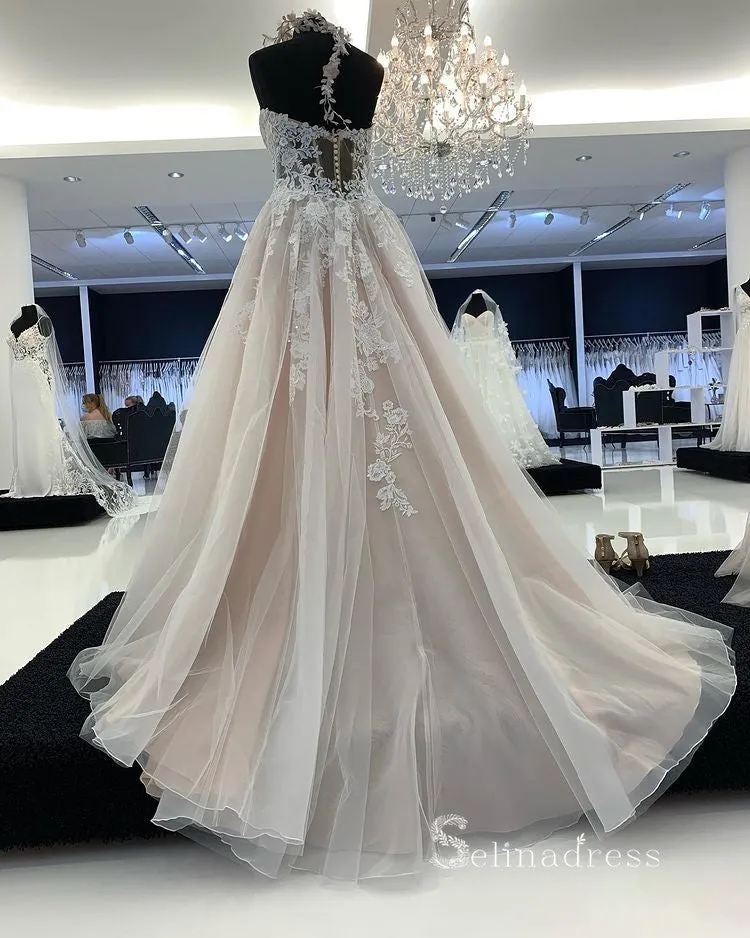 A-line Sweetheart Embroidery Lace Wedding Dress Romantic Bridal Dresses RYU026
