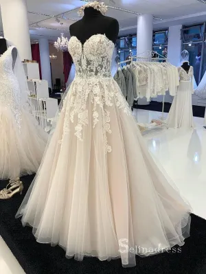 A-line Sweetheart Embroidery Lace Wedding Dress Romantic Bridal Dresses RYU026