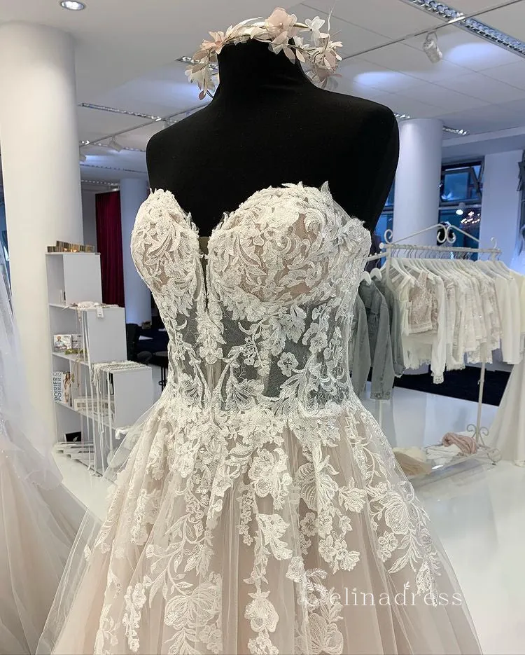 A-line Sweetheart Embroidery Lace Wedding Dress Romantic Bridal Dresses RYU026