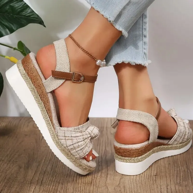 AMOZAE- - Summer Women's Peep Toe Espadrille Wedge Sandals