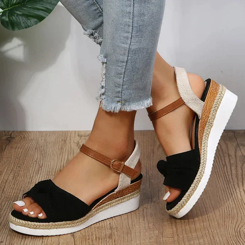 AMOZAE- - Summer Women's Peep Toe Espadrille Wedge Sandals