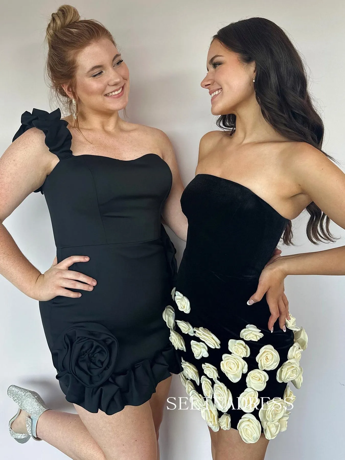 Black One Shoulder Cute Short Homecoming Dresses Flower Hoco Dress Cocktail Dress #TKL1912