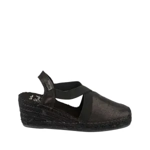 Black Silk Wedge Espadrille for Women - Tabarca-BK