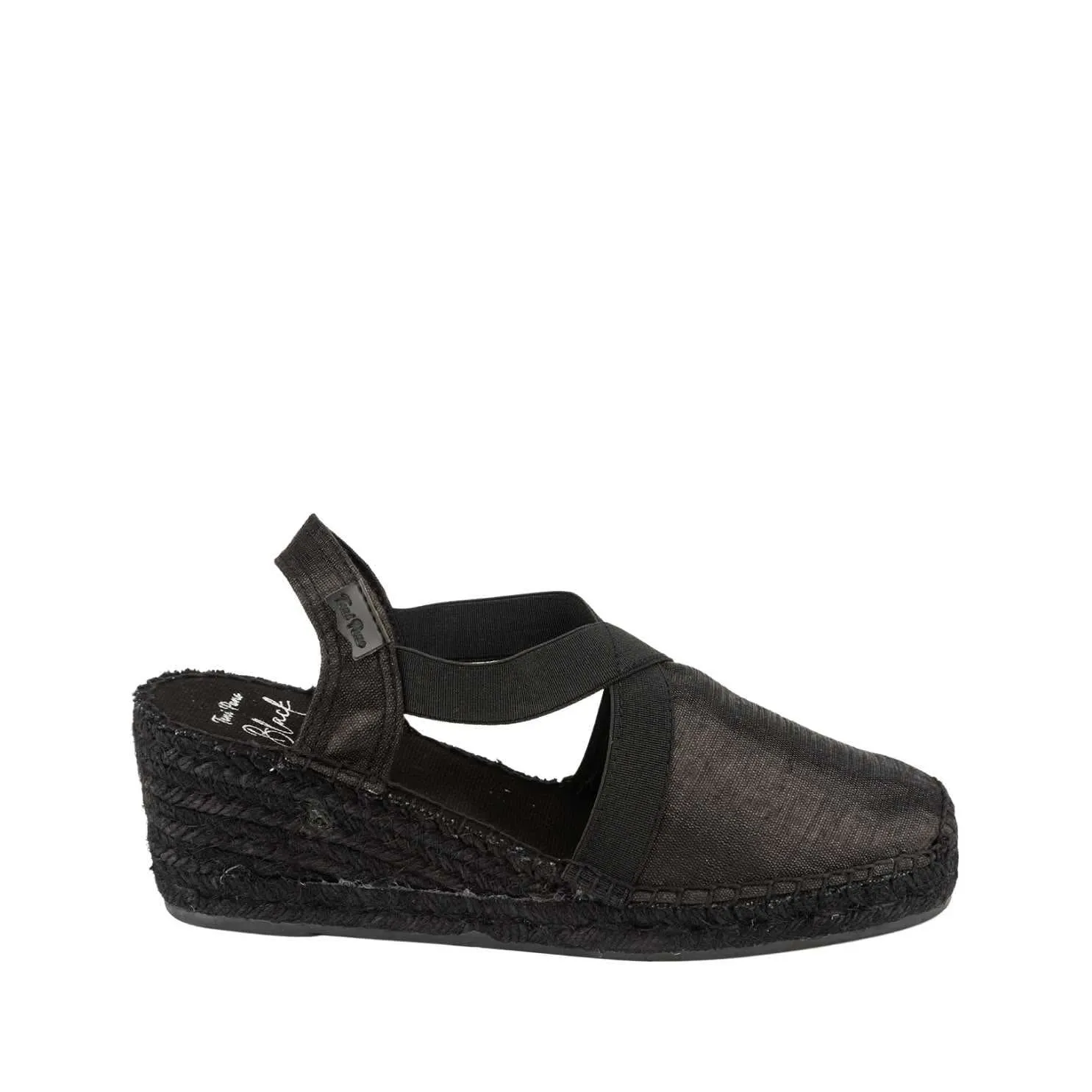 Black Silk Wedge Espadrille for Women - Tabarca-BK