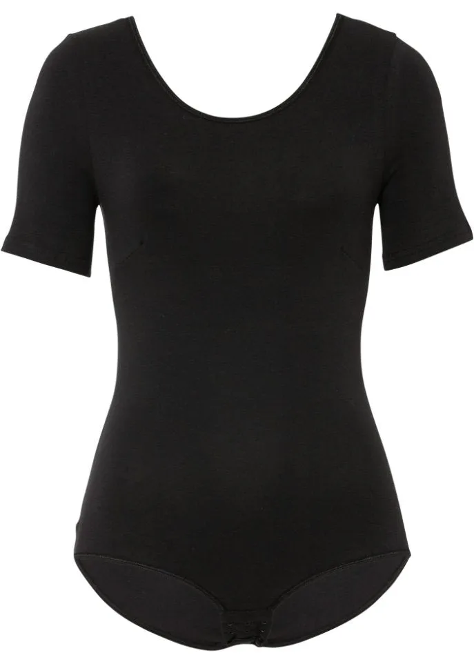 Bpc Bonprix Collection Short Sleeve Cotton Bodysuit, Black