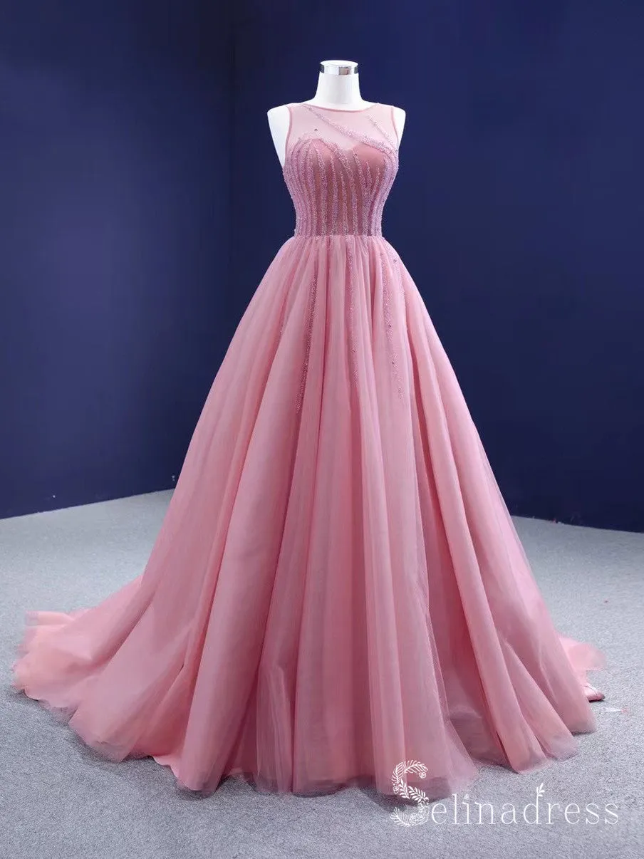 Chic A-line Princess Prom Dress Pink Luxury Custom Evening Gowns DWS6729