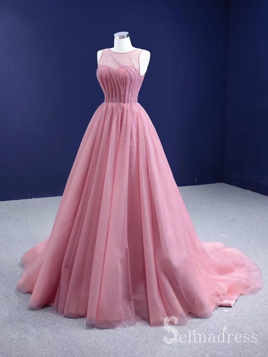 Chic A-line Princess Prom Dress Pink Luxury Custom Evening Gowns DWS6729