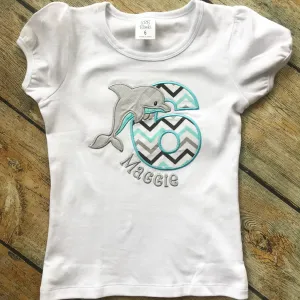 Children's Embroidered Dolphin Birthday Tee