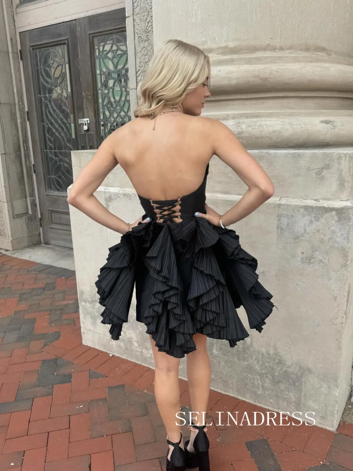 Cute Black Fish Tail Ruffles Cocktail Dress Homecoming Dresses #TKL3807