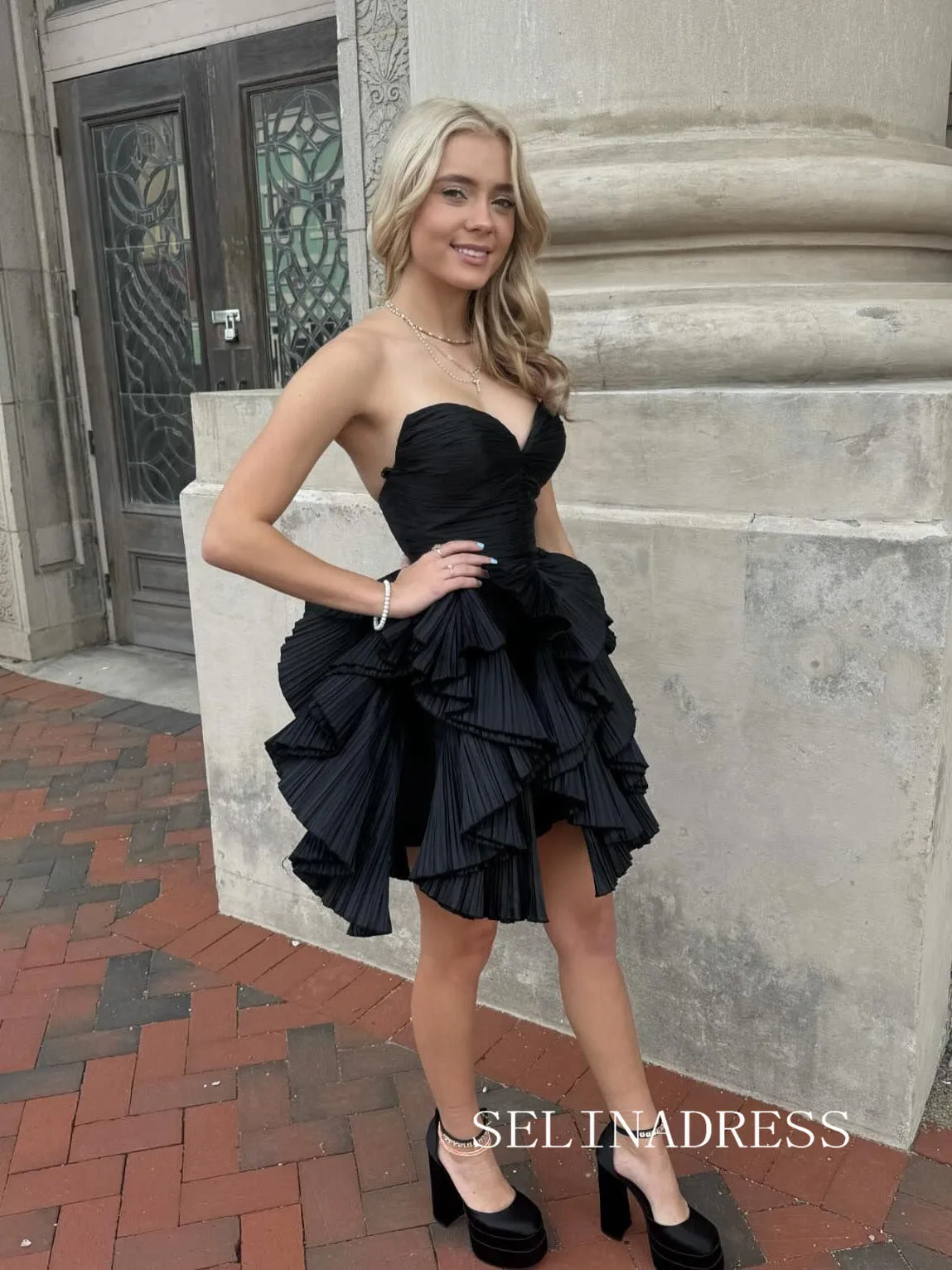 Cute Black Fish Tail Ruffles Cocktail Dress Homecoming Dresses #TKL3807