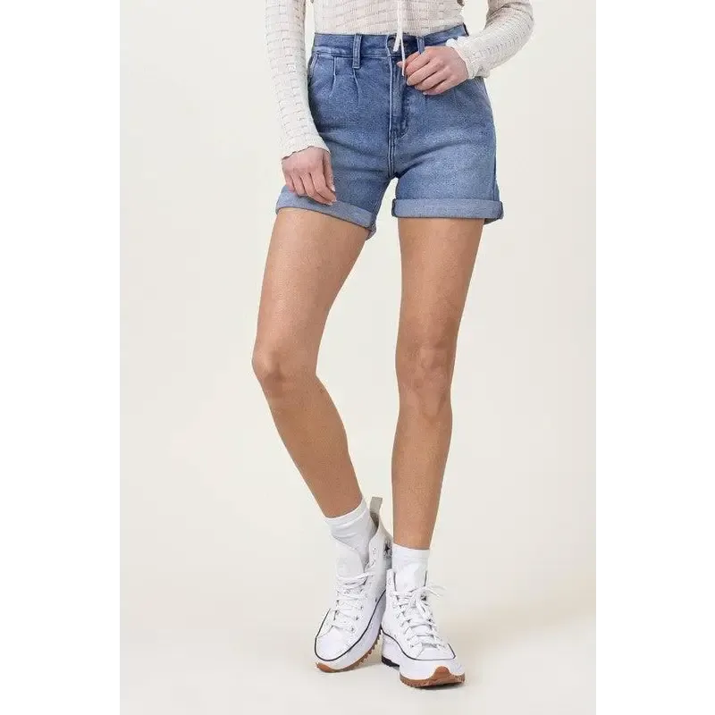 DENIM SHORTS W PIN TUCK DETAIL