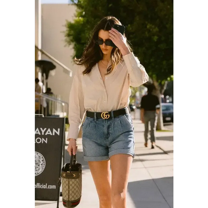 DENIM SHORTS W PIN TUCK DETAIL