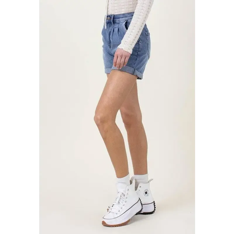 DENIM SHORTS W PIN TUCK DETAIL