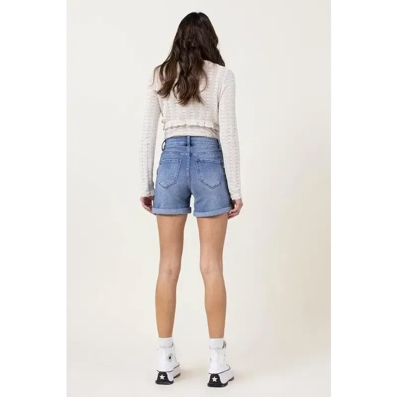 DENIM SHORTS W PIN TUCK DETAIL