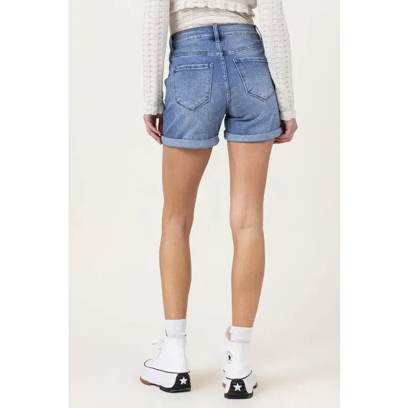 DENIM SHORTS W PIN TUCK DETAIL