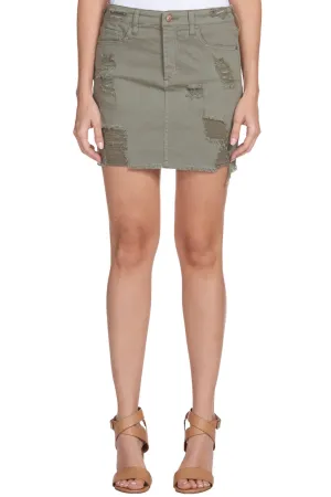 Denim Skirt with Distressing