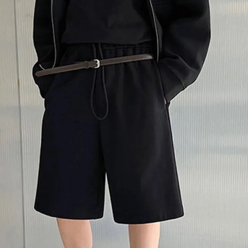 Fashion Summer Men's Shorts Loose Knitting Drawstring Straight Wide Leg Male Casual Trousers Solid Color Menwear 9C6410
