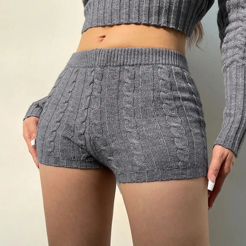 Fashion Twisted Skinny Low Waist Women Shorts Knitted Hotpants Solid Casual Basic Korean Summer Shorts Homewear 2024