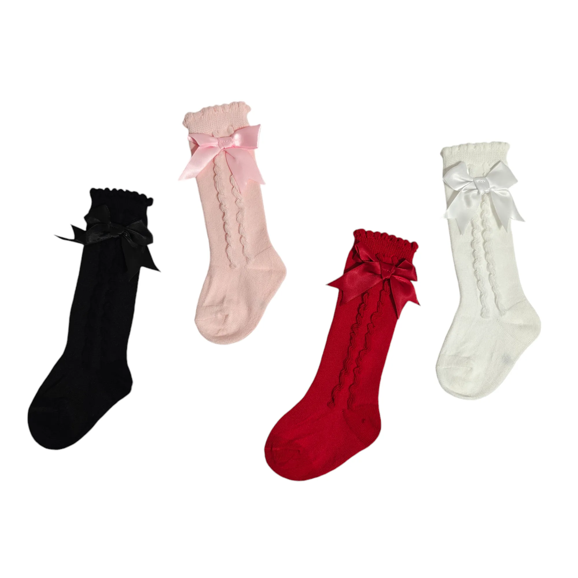 GIRLS' SWIRL & BOW DETAILED LONG SOCKS