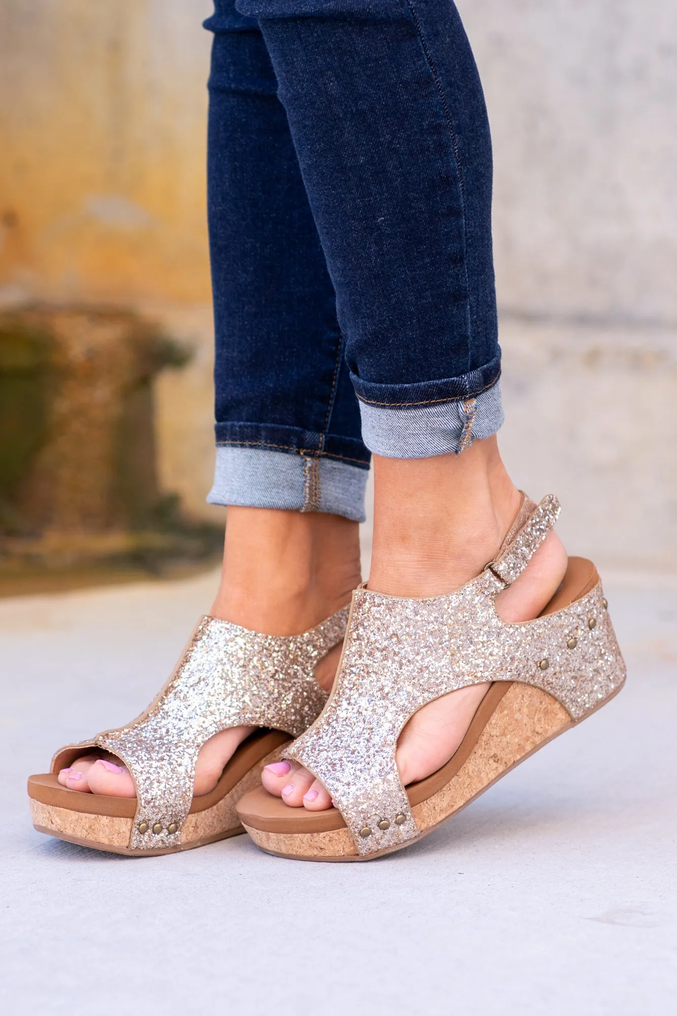 Glitterati Culver Wedge Sandals - Gold