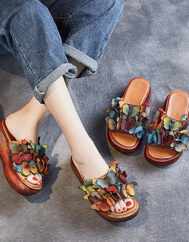Handmade Retro Butterflies Wedge Slippers