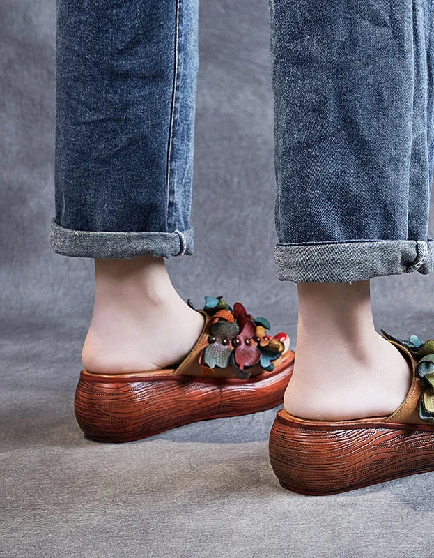 Handmade Retro Butterflies Wedge Slippers