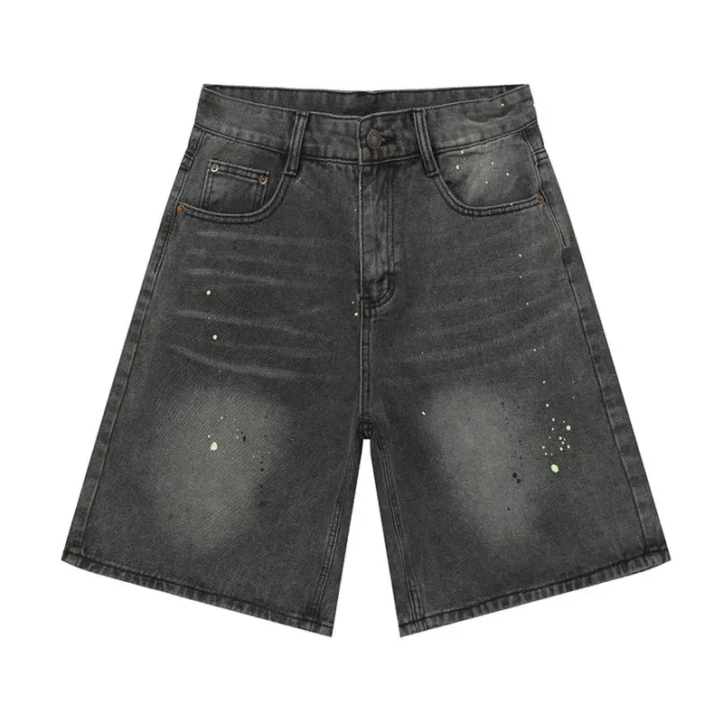 High Street Denim Pants Straight Men's Shorts Zipper Causal Wide Leg Male Trousers Knee Length Chic Summer 9C6094