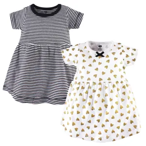 Hudson Baby Cotton Dresses, Black Gold Heart