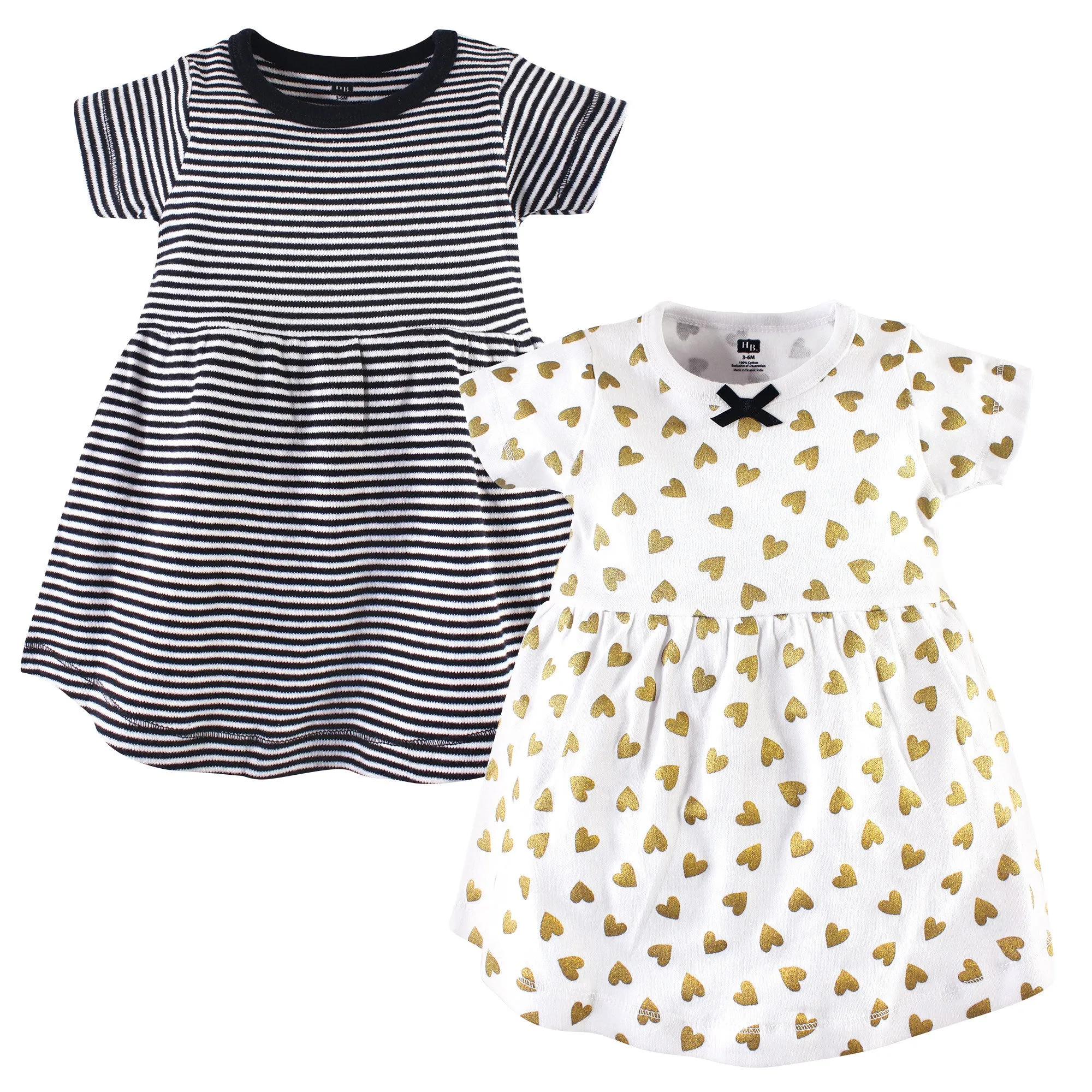 Hudson Baby Cotton Dresses, Black Gold Heart