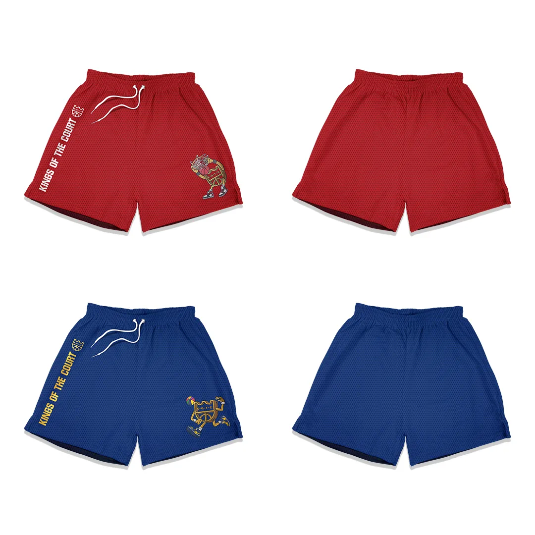 KOTC "Dunk v2" and "No Look Pass" Swingman Mesh Shorts Heavyweight in Red/Blue