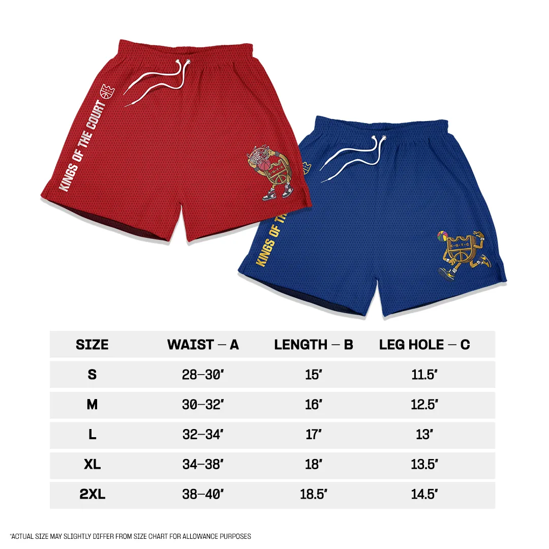 KOTC "Dunk v2" and "No Look Pass" Swingman Mesh Shorts Heavyweight in Red/Blue