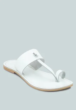 LEONA White Thong Flat Sandals