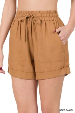 Linen Drawstring-Waist Shorts with Pockets