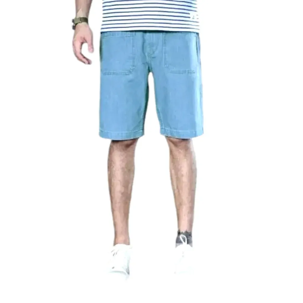 Loose fit light wash men's denim shorts