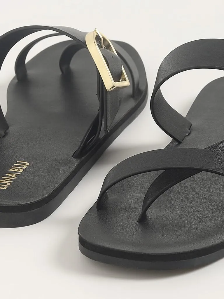 LUNA BLU Black 3-Strap Sandals