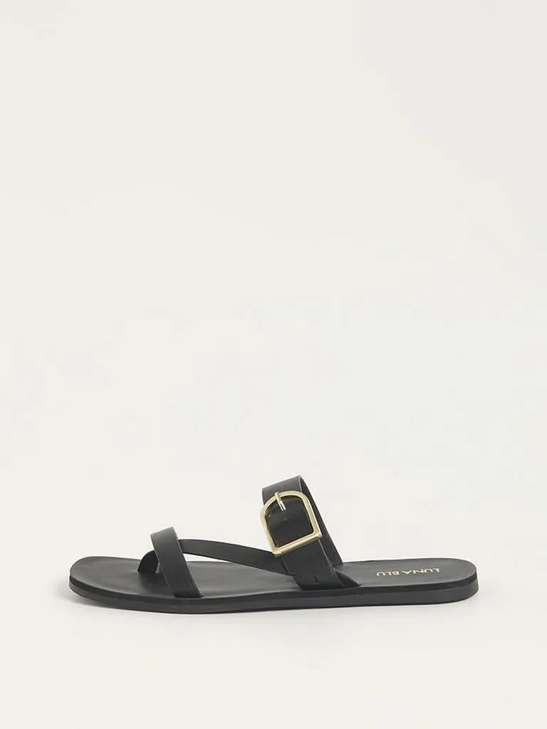 LUNA BLU Black 3-Strap Sandals