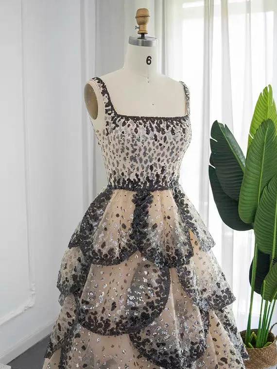 Luxury A-line Square Beaded Prom Dress Evening Gowns #OPS007