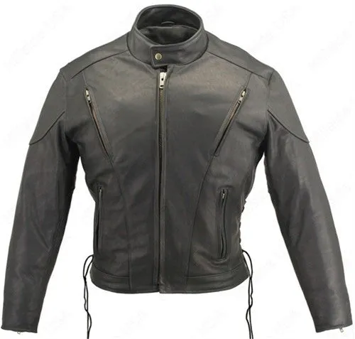 Men's Made in USA Classic Naked Leather Vented Motorcycle Jacket Gun Concealment Pockets