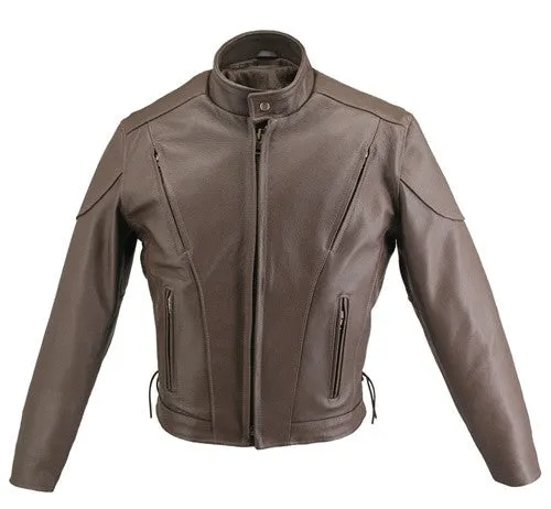 Men's Made in USA Classic Naked Leather Vented Motorcycle Jacket Gun Concealment Pockets