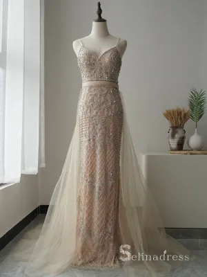 Mermaid Spaghetti Straps Luxury Beaded Long Prom Dress Evening Gowns ASB017