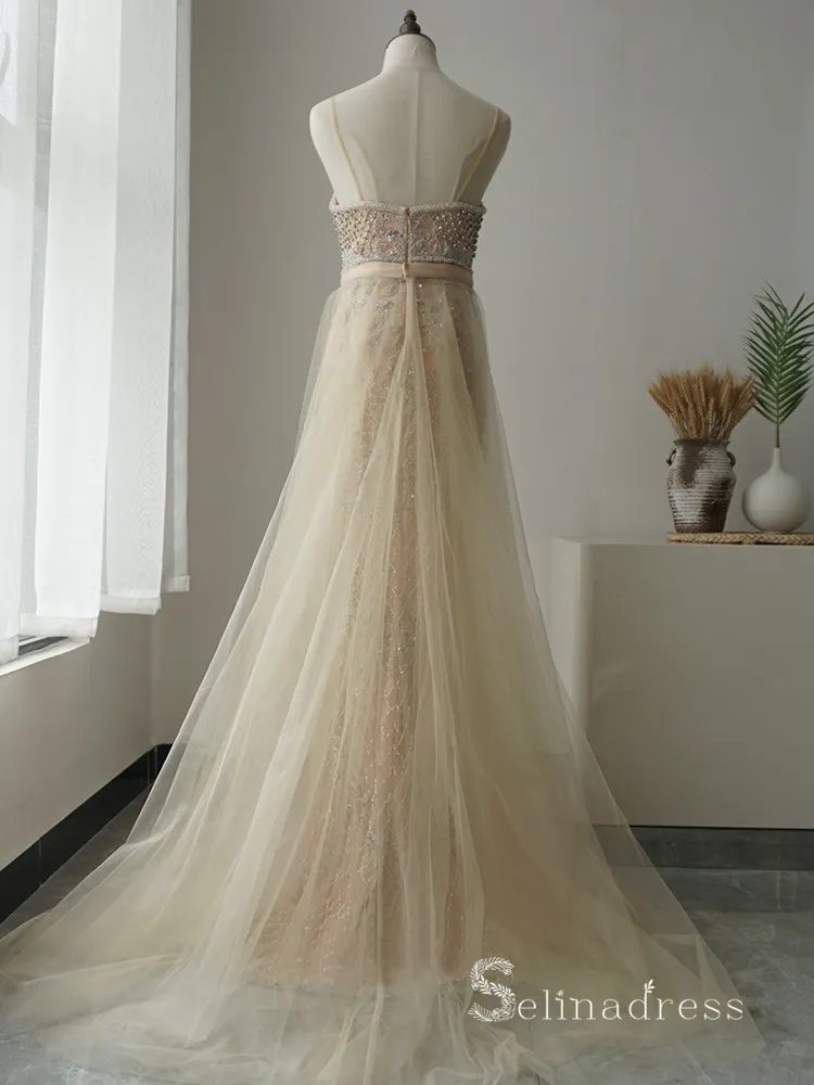 Mermaid Spaghetti Straps Luxury Beaded Long Prom Dress Evening Gowns ASB017