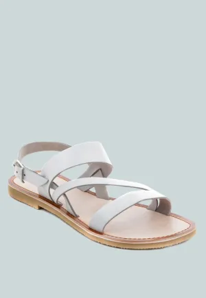 MONA White Flat Sandal with Ankle Strap