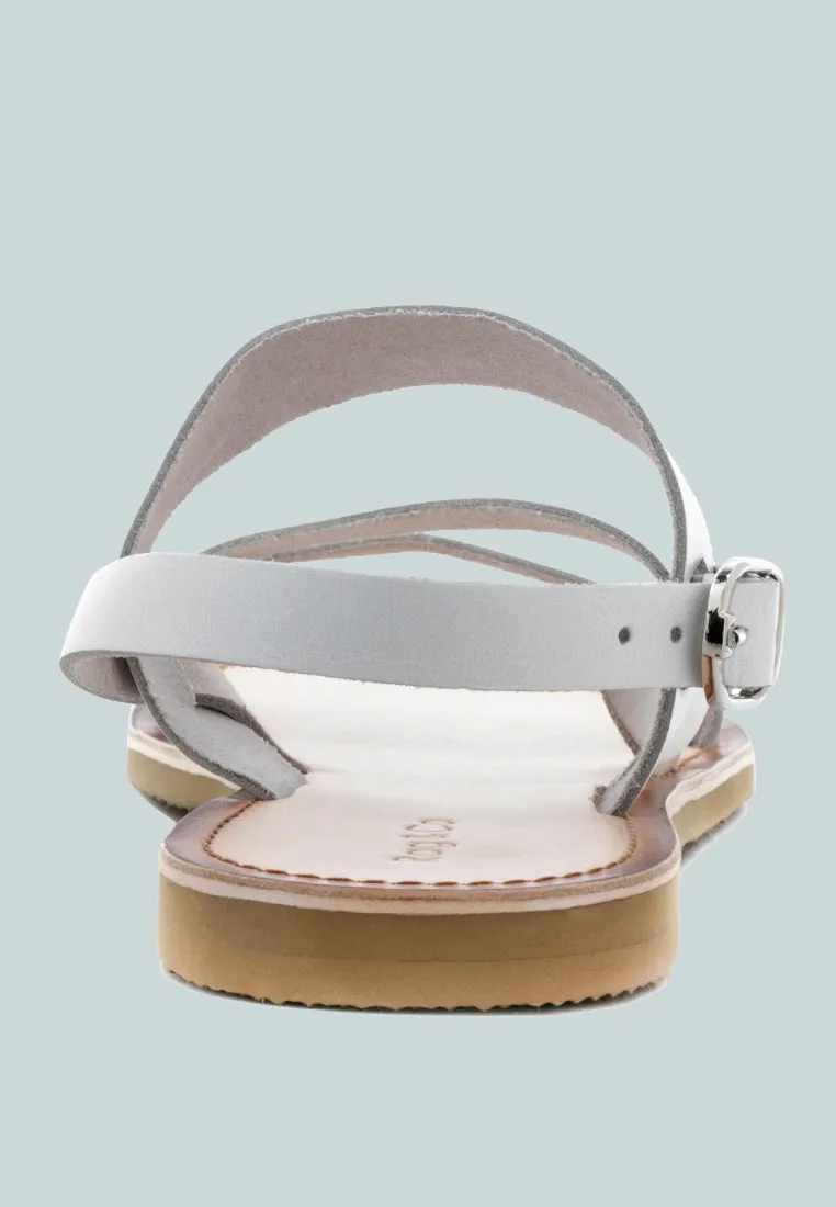 MONA White Flat Sandal with Ankle Strap