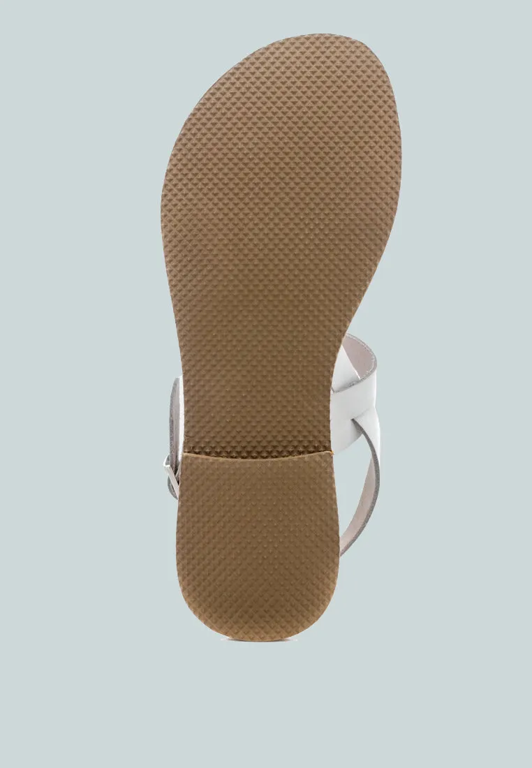 MONA White Flat Sandal with Ankle Strap