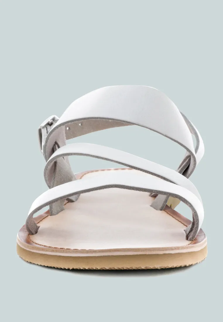 MONA White Flat Sandal with Ankle Strap