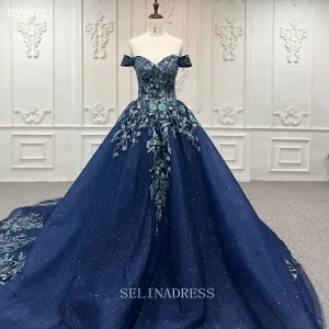 Off Shoulder Sweetheart Blue Glitter Ball Gown Embroidery Evening Dress Plus Size Dress LS9872 Selinadress Off Shoulder Sweetheart Blue Glitter Ball Gown Embroidery Evening Dress Plus Size Dress LS9872 Selinadress