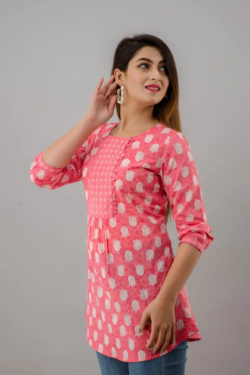 Peach Cotton Short Kurti